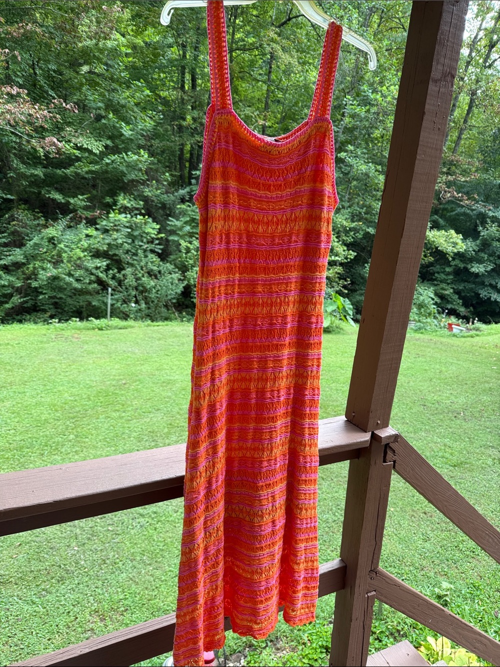 Jessica Simpson Orange and Pink Striped Knit Maxi Dress ladies size L wear once
